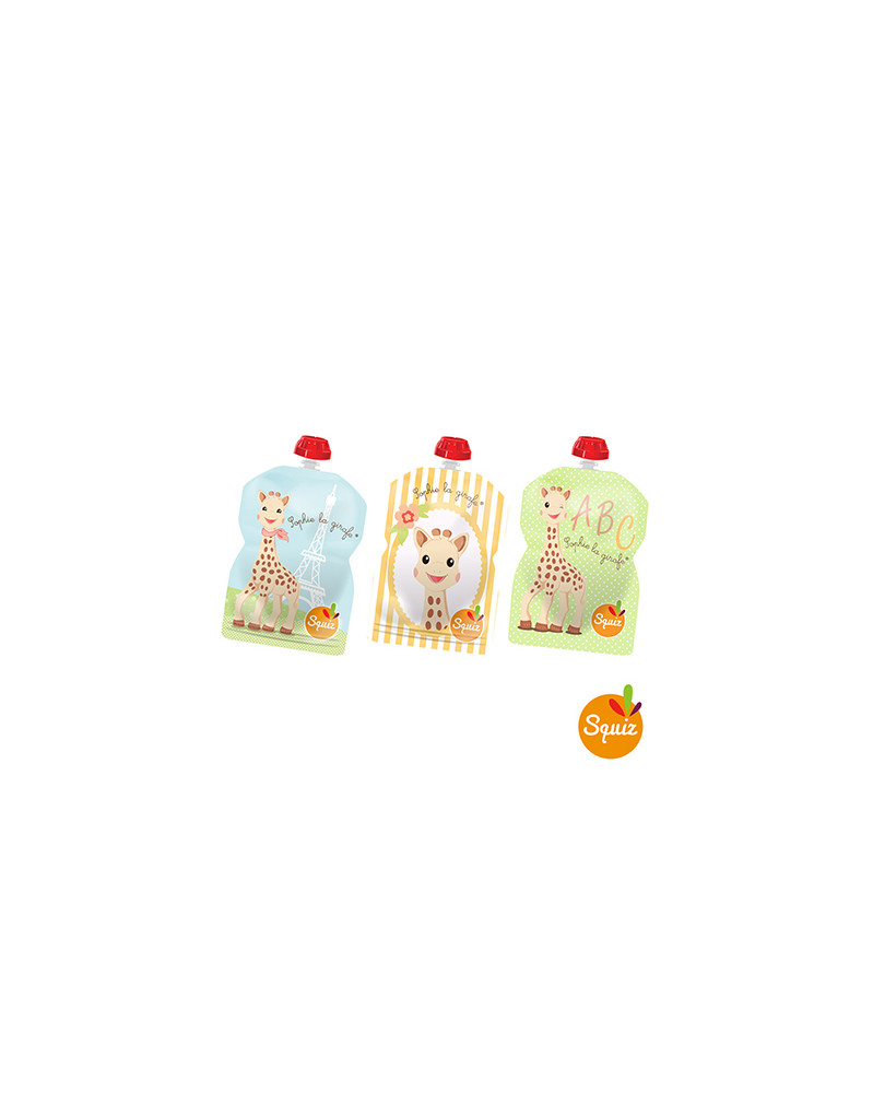 Lot de 3 gourdes réutilisables Sophie la girafe squiz