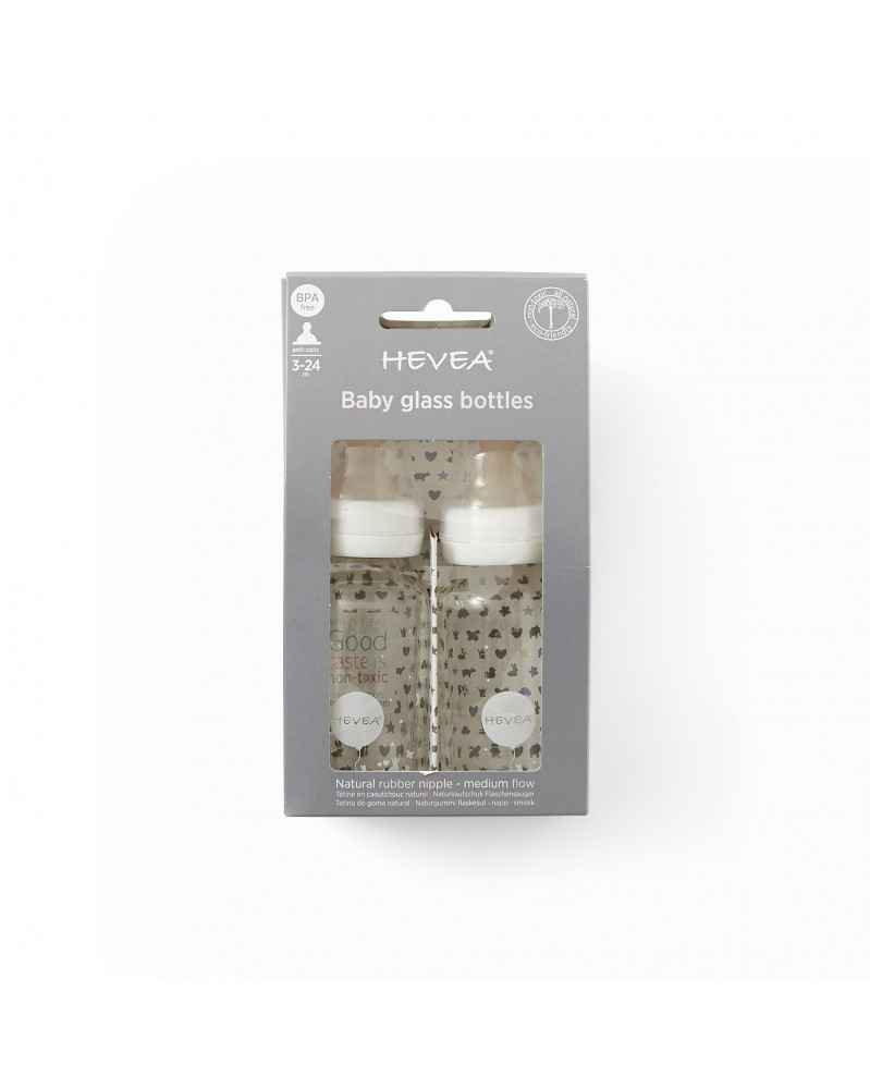 Lot de 2 biberons en verre et caoutchouc naturel - Hévéa Lot de 2 biberons en verre et caoutchouc naturel - Hévéa